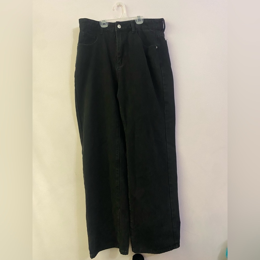 high rise straight leg jeans, dark wash